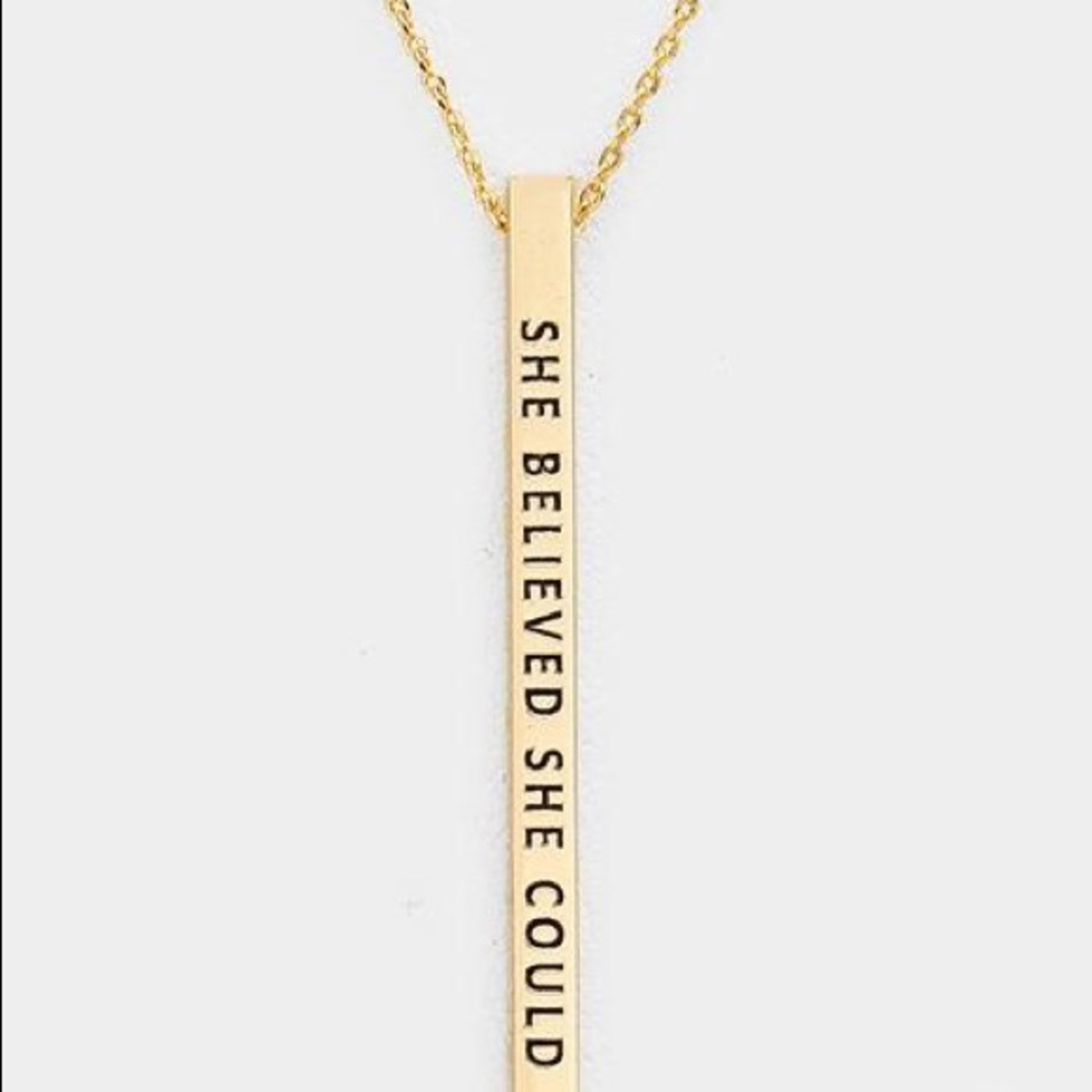 SHE BELIEVED SHE COULD METAL BAR NECKLACE